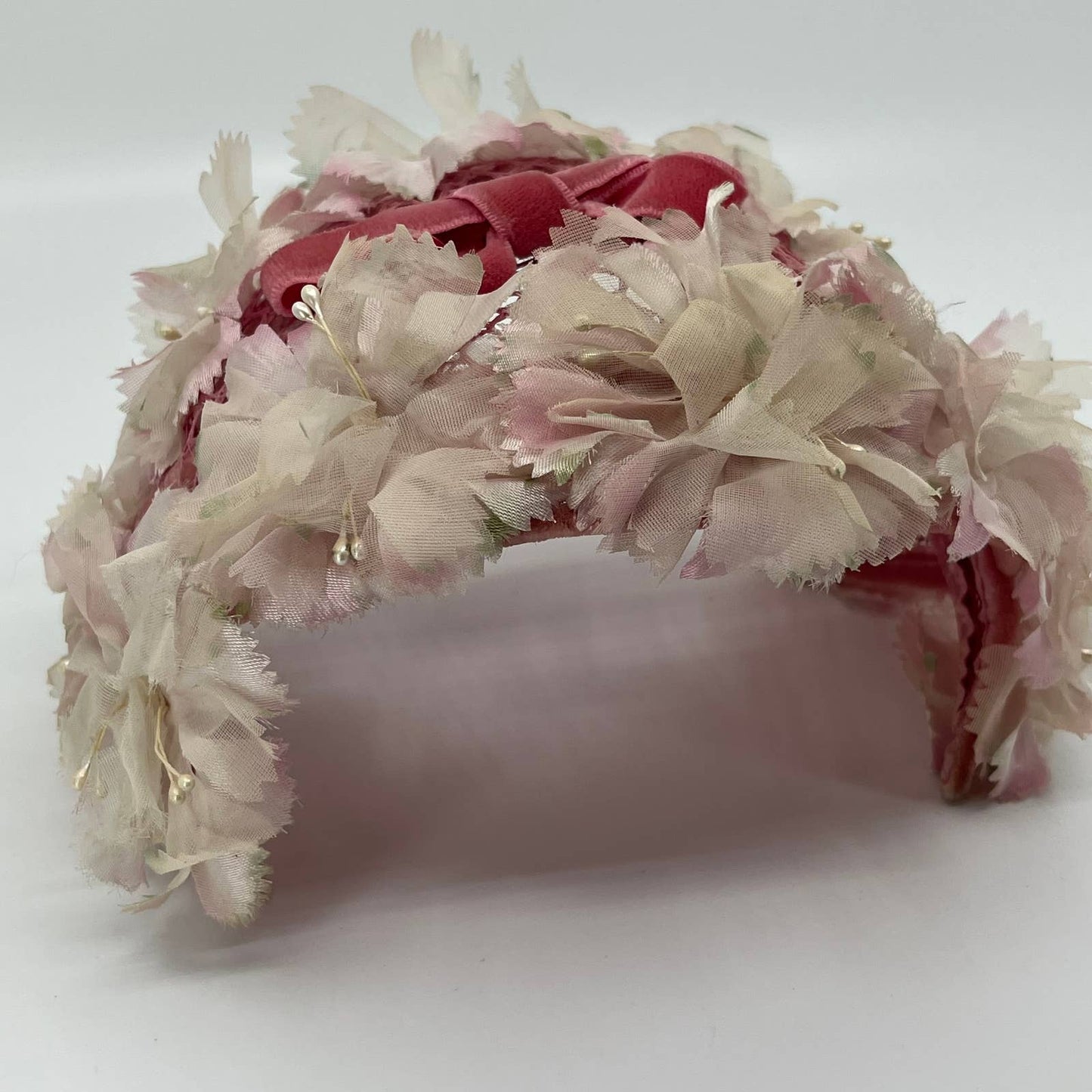 Vintage Woman’s White and Pink Flower Halo Headband Hair Wreath  HB1