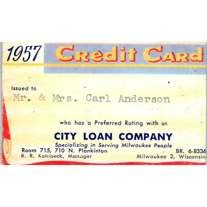 1957 City Loan Company Credit Card Milwaukee Obsolete SE5
