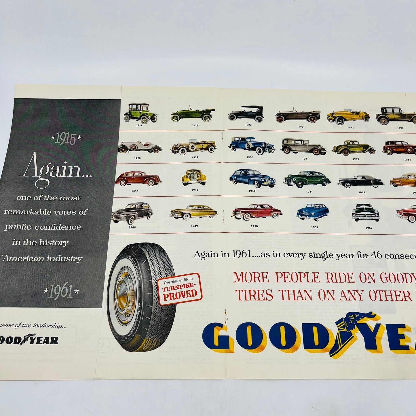 1961 Goodyear Fold Out Original Print Ad SF6-11