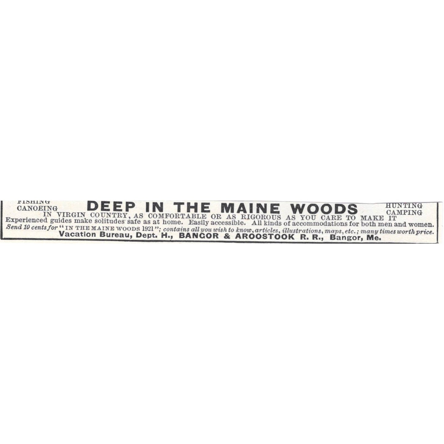 Maine Travel Recreation Vacation Bureau Bangor & Aroostook - 1921 Ad TJ7-S