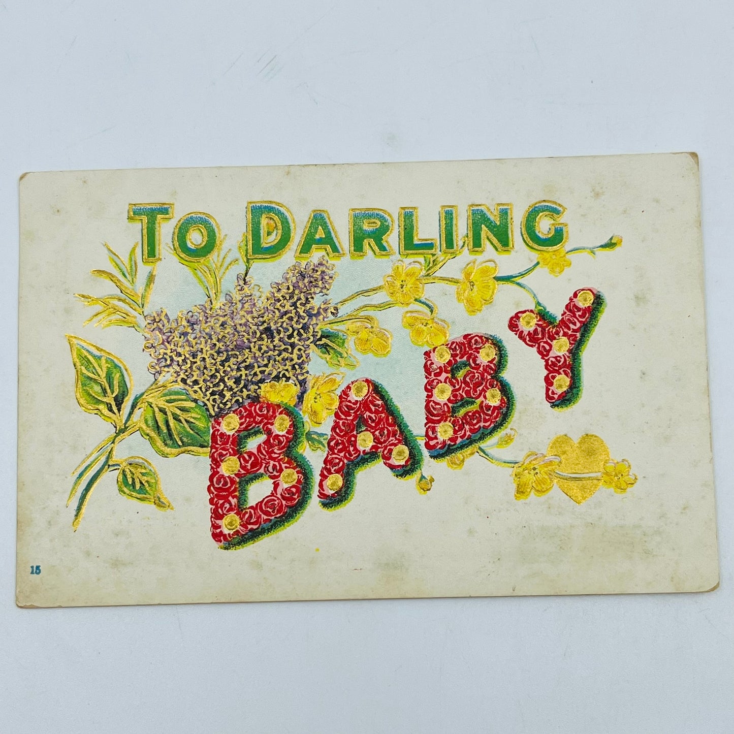 1910s Post Card Embossed Dresden To Darling Baby Lilac Heart PA6