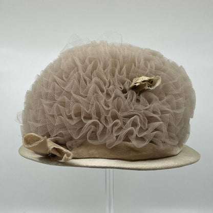 Vintage Beige/Cream Tulle Hat Daytons Flowers and Velvet Trim HB1