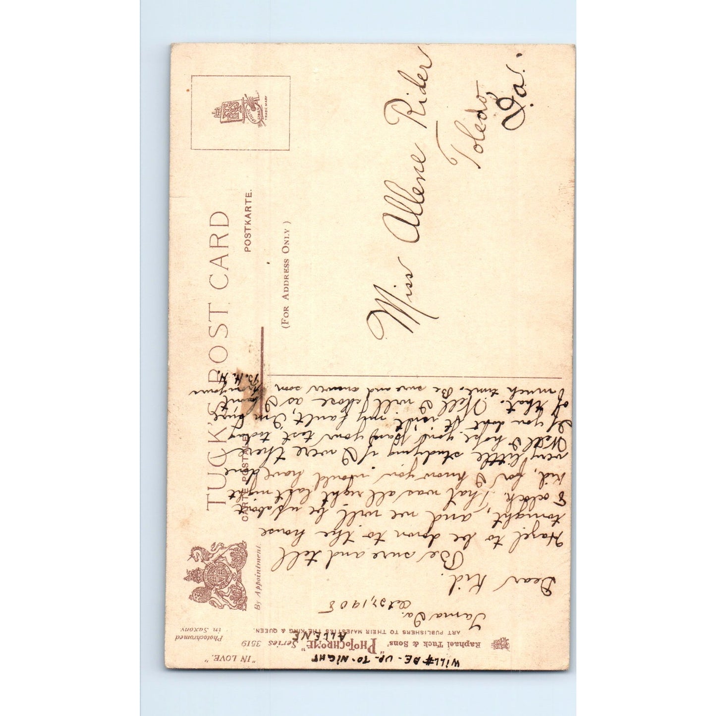 Victorian Couple in Love Photochrome Raphael Tuck Original Postcard P2-12