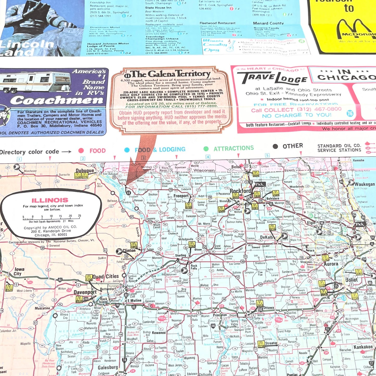 1970s Standard Oil Travel Map of Illinois & Chicago Area H4-6