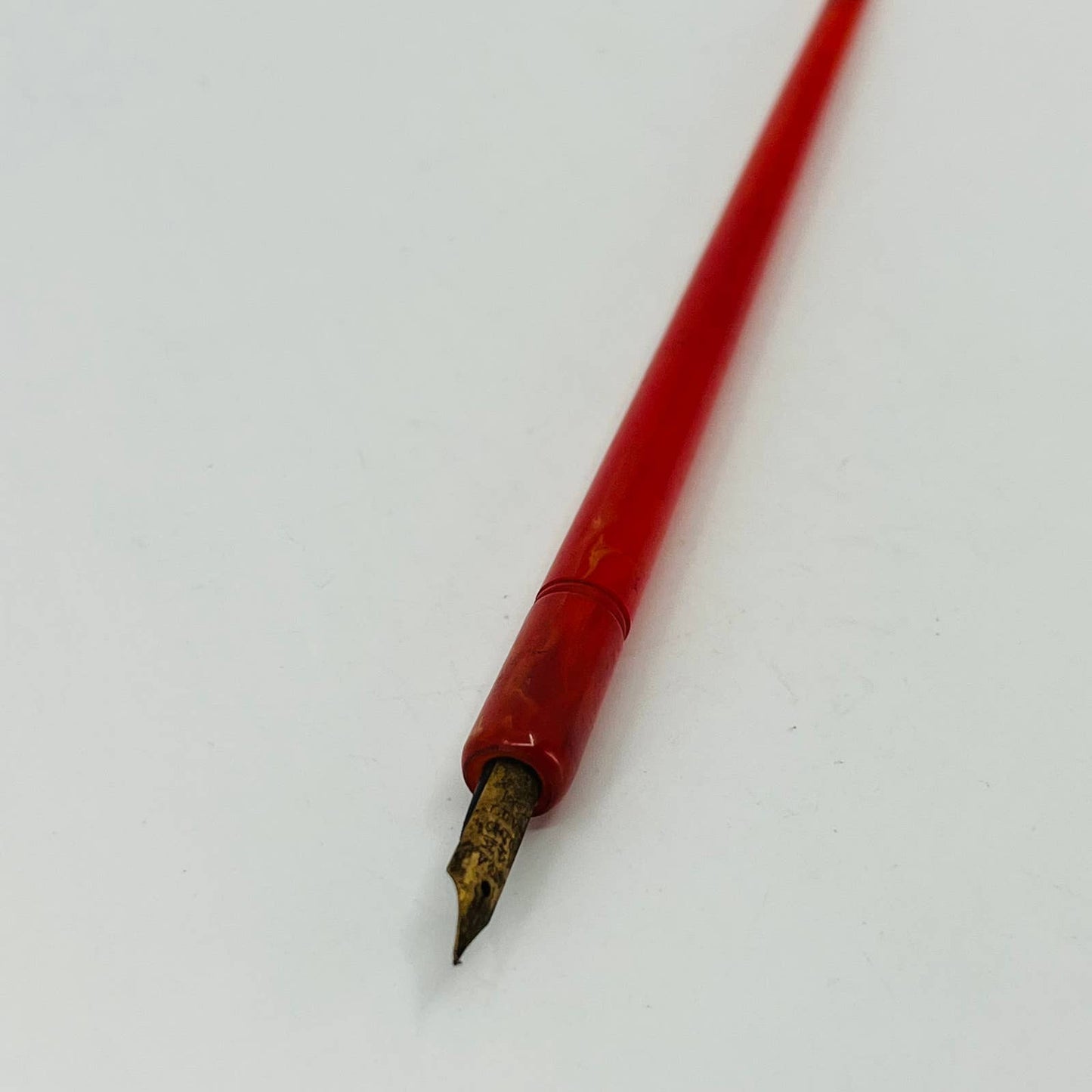VTG Red and Orange Marbled Celluloid  Fountain Dip Pen w Regal 14k Plate Nib SE1