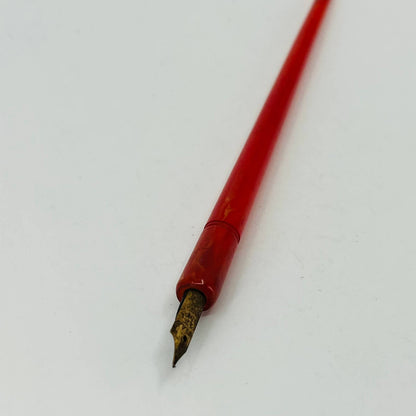 VTG Red and Orange Marbled Celluloid  Fountain Dip Pen w Regal 14k Plate Nib SE1