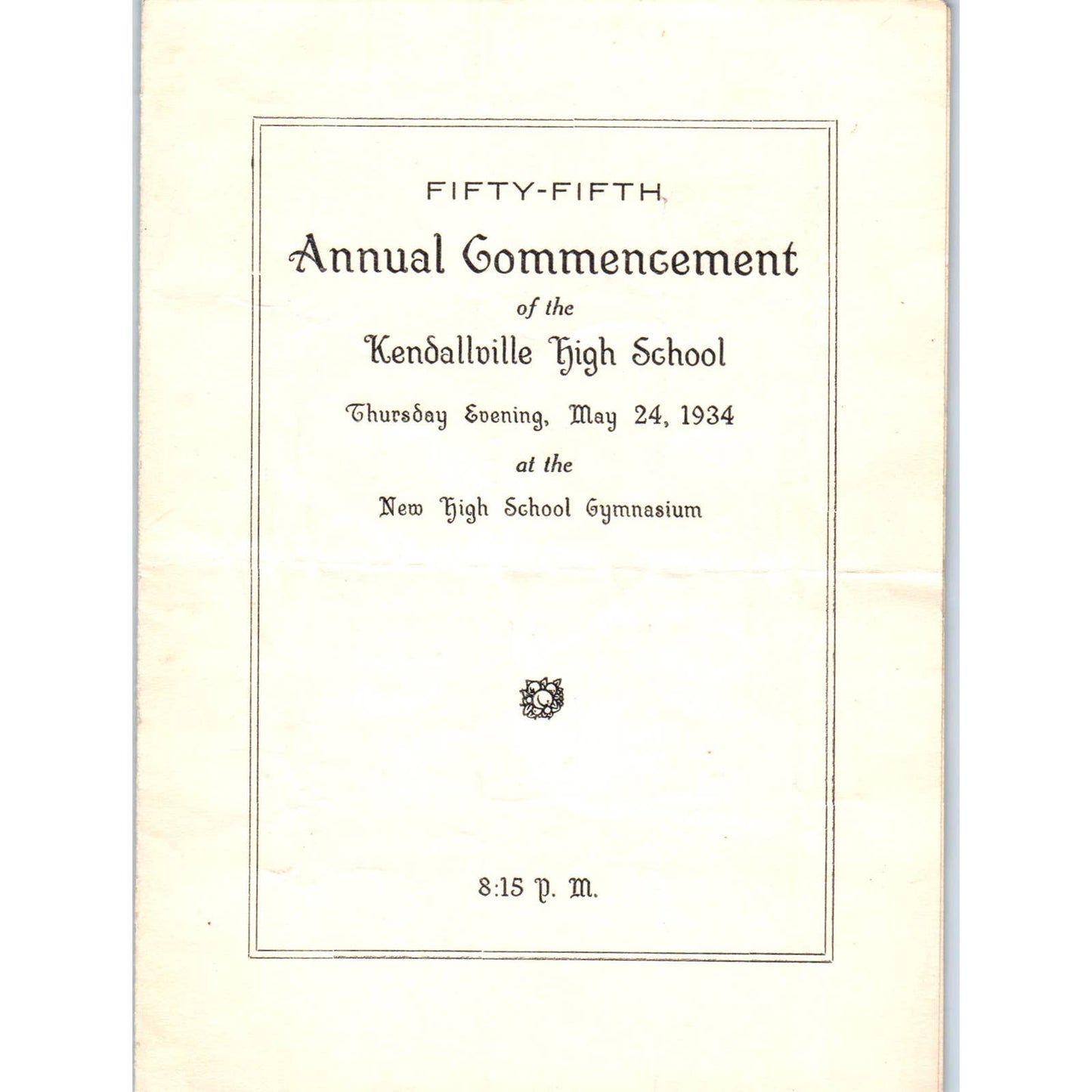 1934 Original Kendallville High School 55th Annual Commencement Program AD8