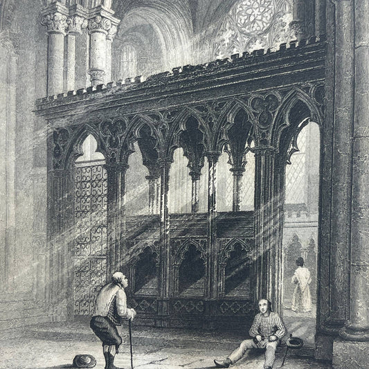 1836 Original Art Engraving Canterbury Cathedral View of St. Anselm's Chapel AC6