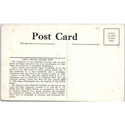Vintage Postcard 1924 Ye Olde Mint Philadelphia PA TI1-1