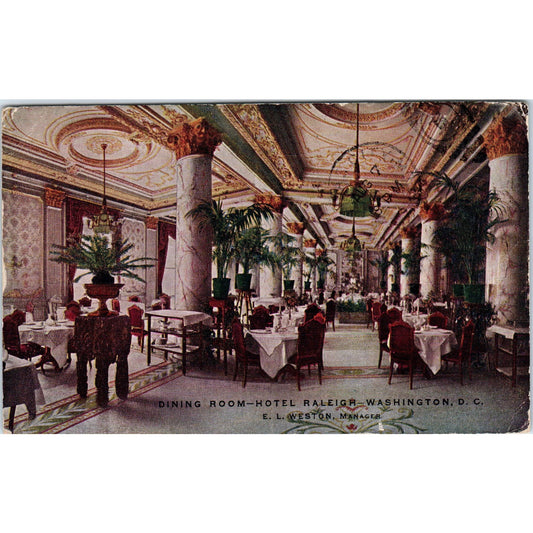Hotel Raleigh Dining Room 1918 Washington D.C. Original Postcard P1-16