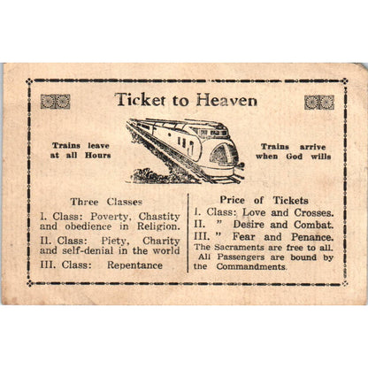 Ticket to Heaven - Vintage Prayer Card TJ7-L2