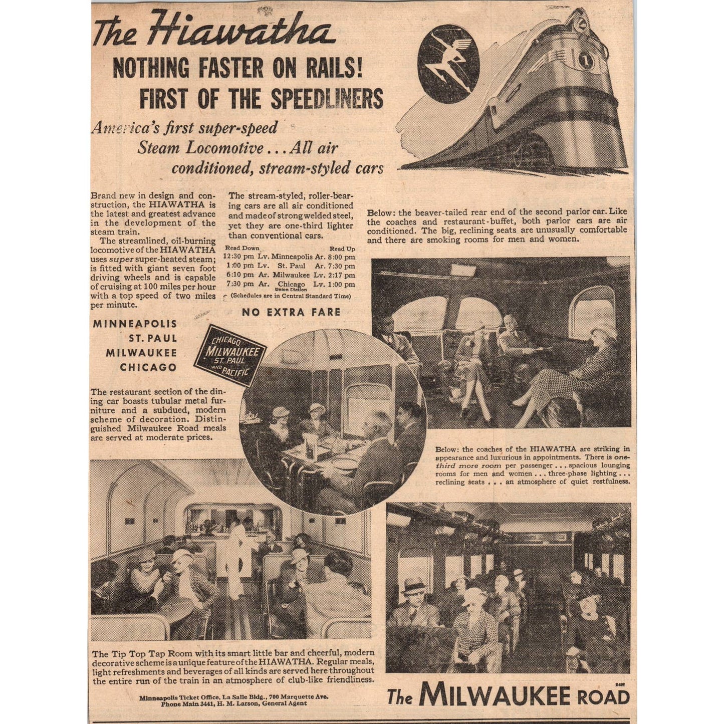 1935 Journal Newspaper Ad Chicago Milwaukee St Paul RR Hiawatha Speedliner FL5-2