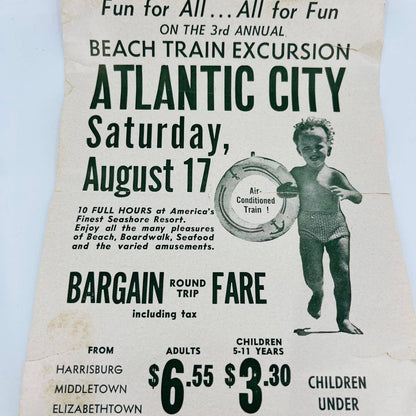 1935 Pennsylvania RR Advertising Poster Atlantic City Beach Train Excursion C8