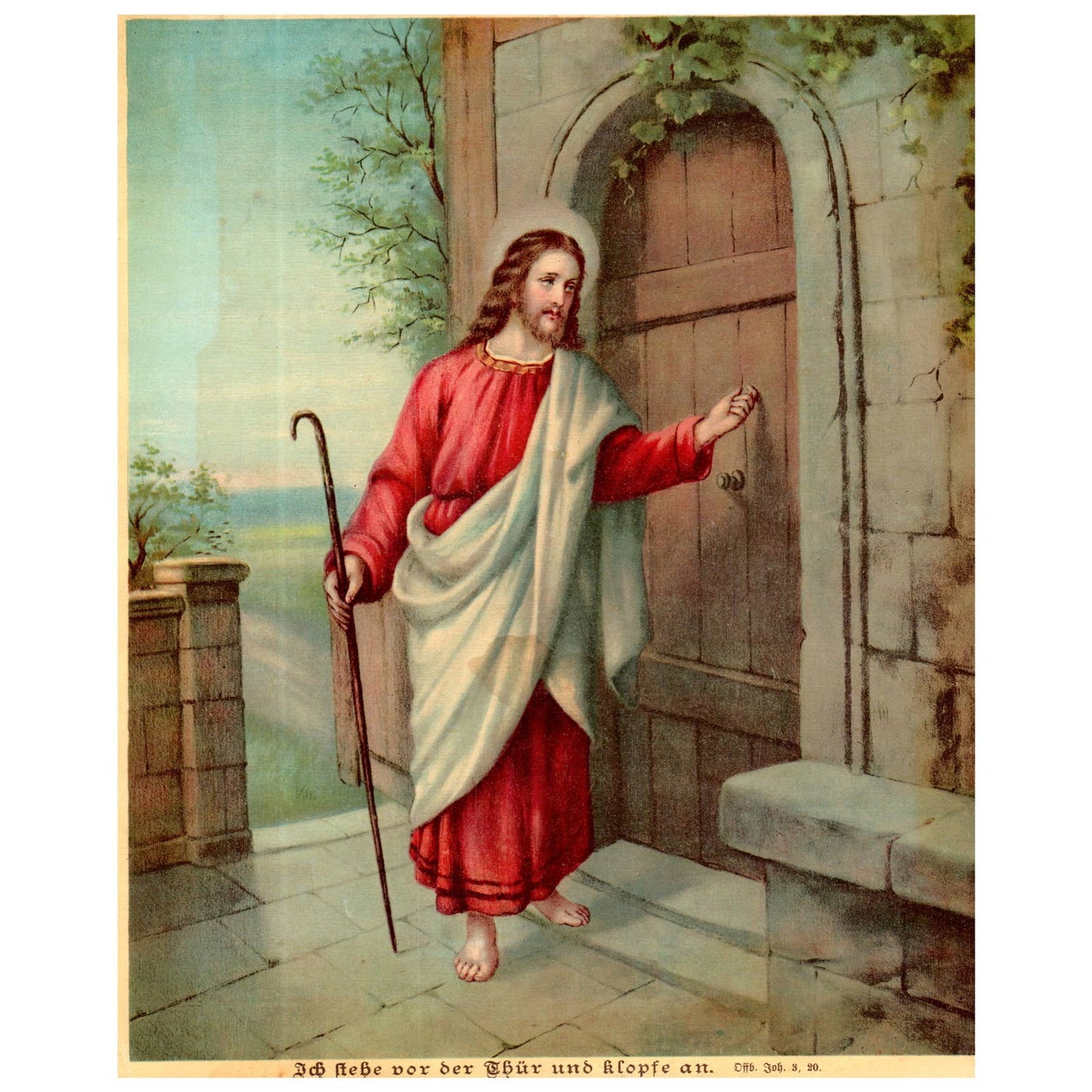 Vintage Print Sacred Heart of Jesus Knocking on the Door to Your Heart ~7x9" AC9