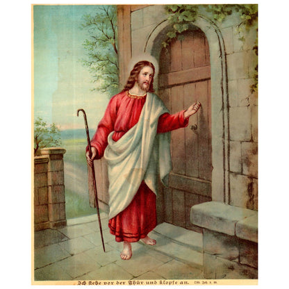 Vintage Print Sacred Heart of Jesus Knocking on the Door to Your Heart ~7x9" AC9
