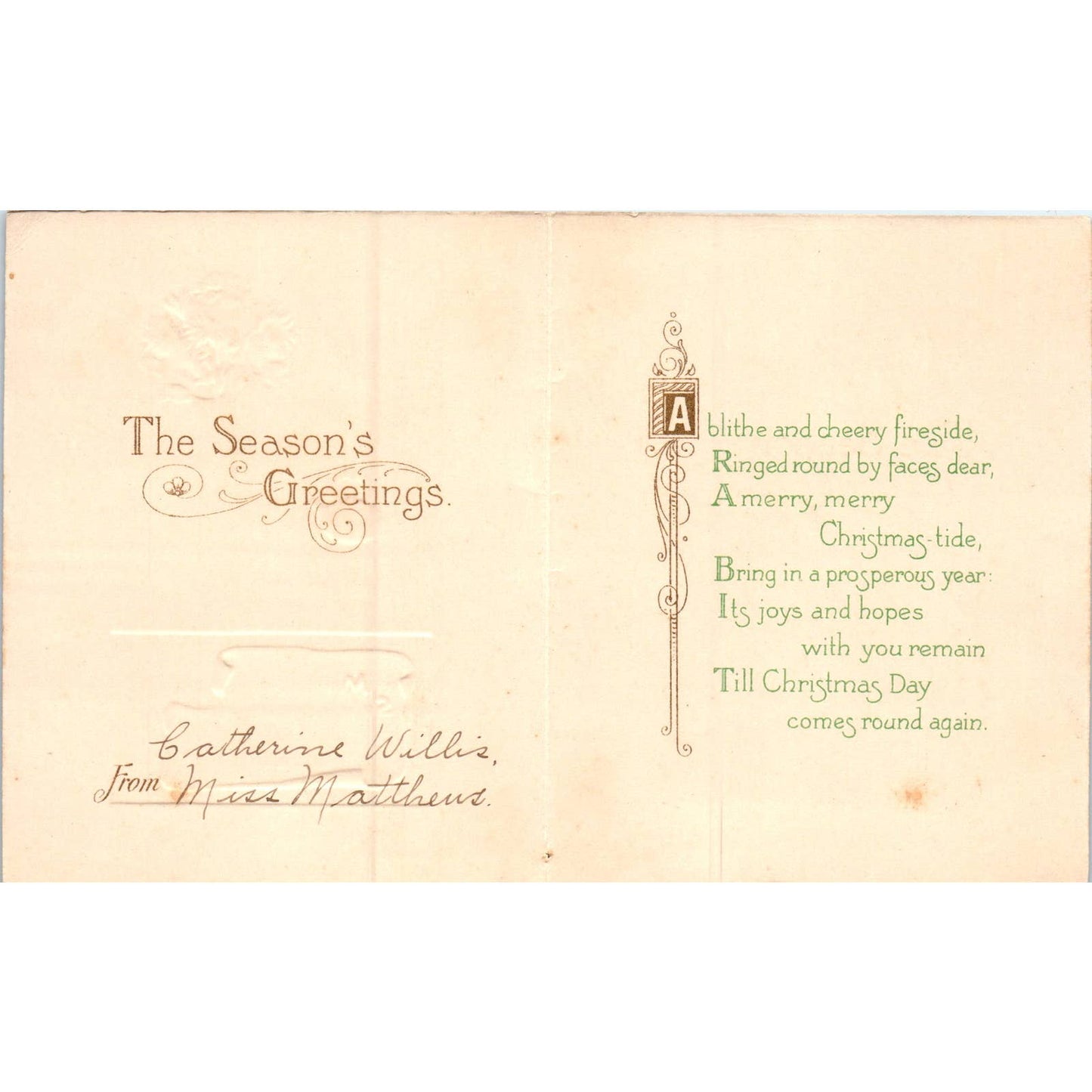 Raphael Tuck Folding Season's Greetings Holiday Card Original Postcard TK1-P19