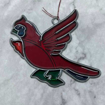 Stained Glass Style Acrylic Suncatcher Christmas Tree Ornament Cardinal 4" SE6
