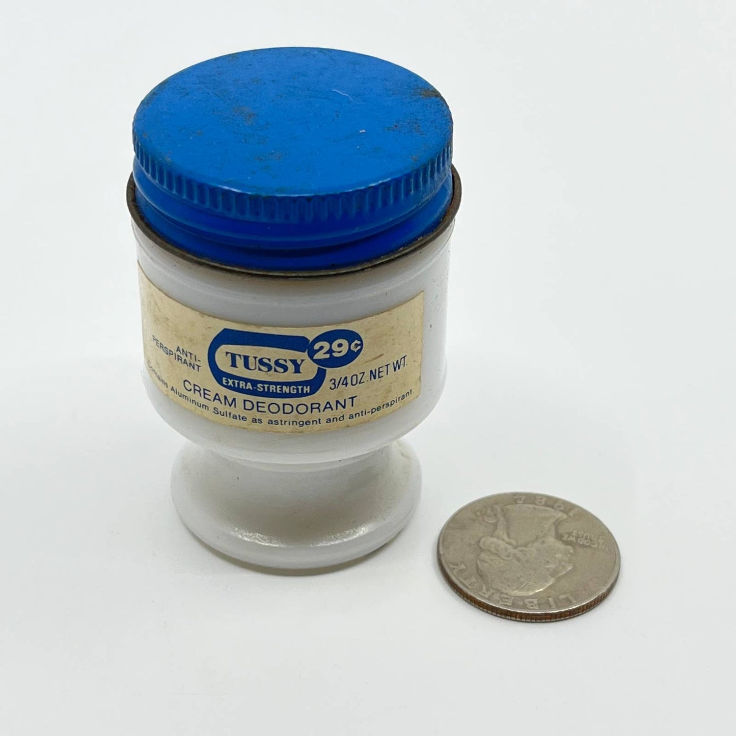 Vintage Tussy Cream Deodorant Jar 2" 29 cents Jar Milk Glass SC7