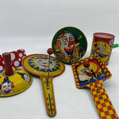 1920s HUGE LOT of 36 Noisemaker Clown Circus Litho Tin Kirchhof US Metal TH9