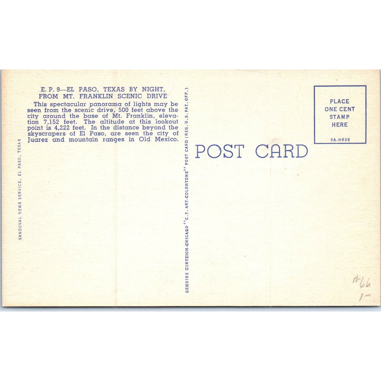 El Paso By Night From Mt. Franklin Original Postcard TK1-P19