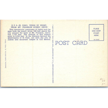 El Paso By Night From Mt. Franklin Original Postcard TK1-P19