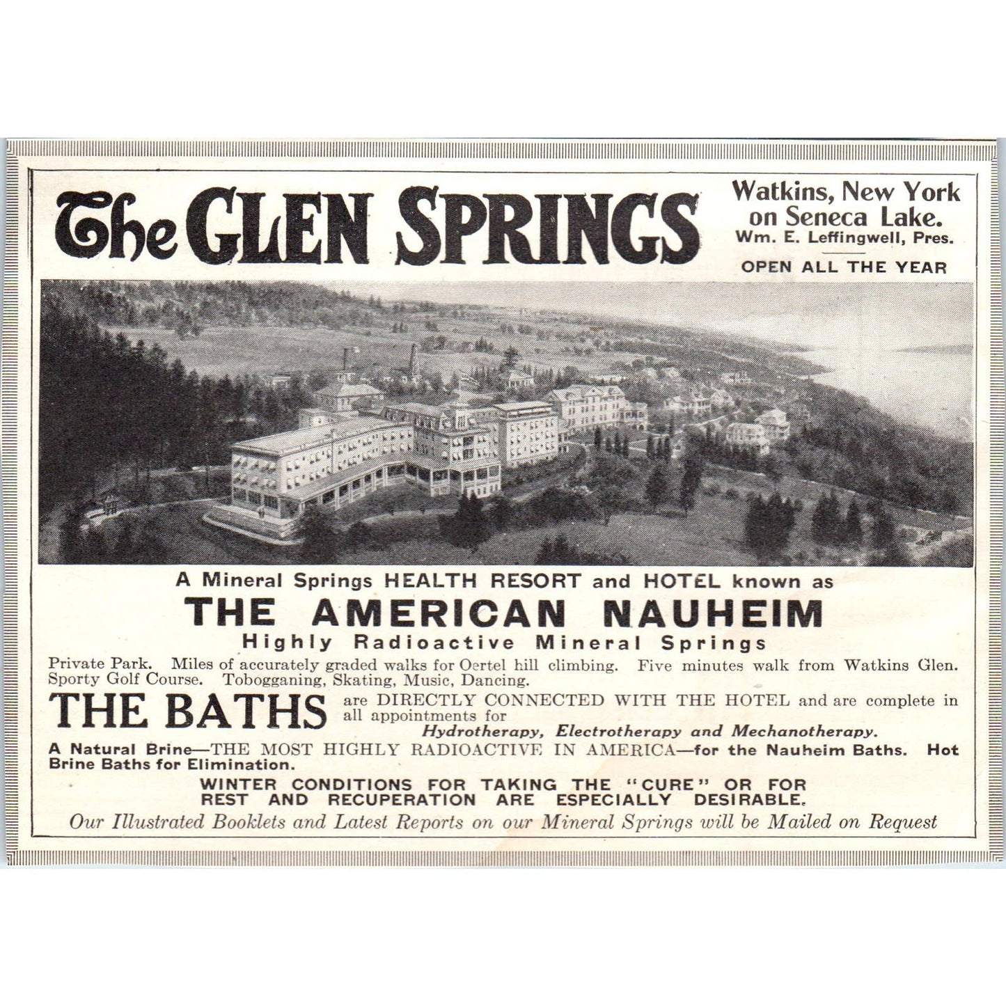 c1920 Harper's Ad - Glen Springs American Nauheim Health Resort Watkins NY EA3