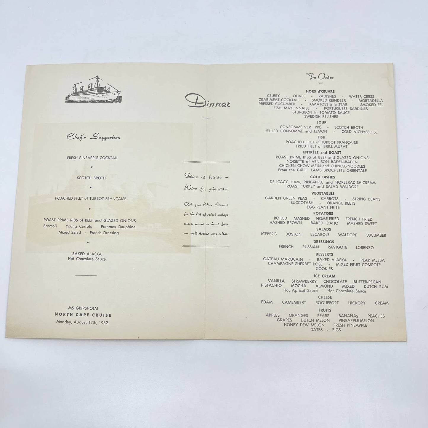 1962 Swedish American Line RS Grisholm Menu North Cape Kronborg Castle AB3