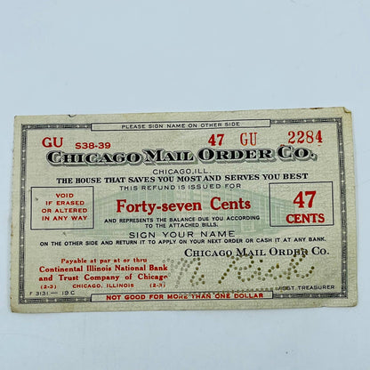 Vintage Chicago Mail Order Co. Illinois National Bank & Trust Bank Check AA2
