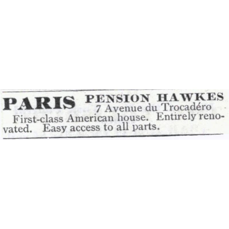 Paris Pension Hawkes 7 Ave du Trocadero - 1903 Original Ad TJ7-S9