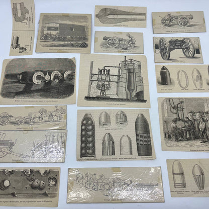 1888 Lot of 16 French ARTILLERY Engraving Plate Cannon Warfare Diagrams TI4