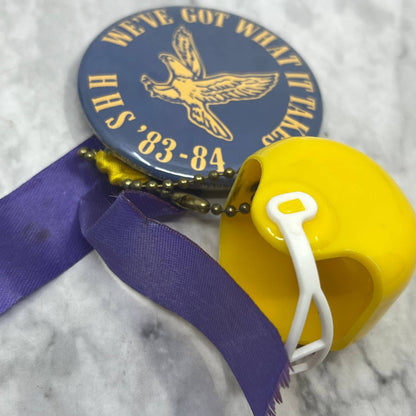 1983-84 Hermantown Hawks Homecoming Pinback Button w/ Football Helmet Charm SF1