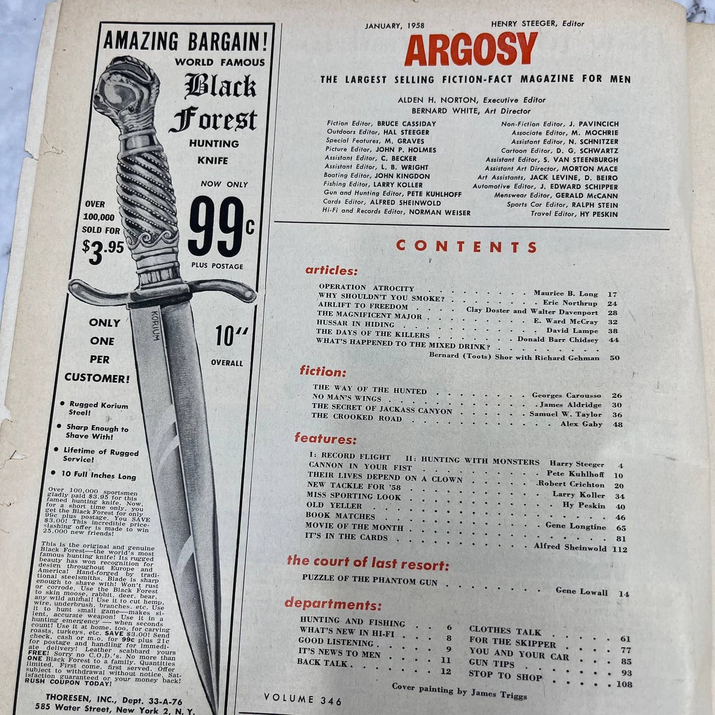 Argosy Magazine January 1958 / Rodeo Clowns / Spike the dog from Old Yeller TJ3