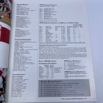 1995 Nebraska Cornhuskers National Championship Celebration Game Program TH7