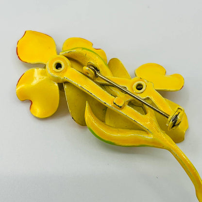 1960s Enamel Yellow Pansies Flowers Brooch SB2