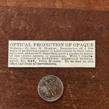 Optical Projection of Opaque Objects GM Hopkins Original Advertisement AD8-P28