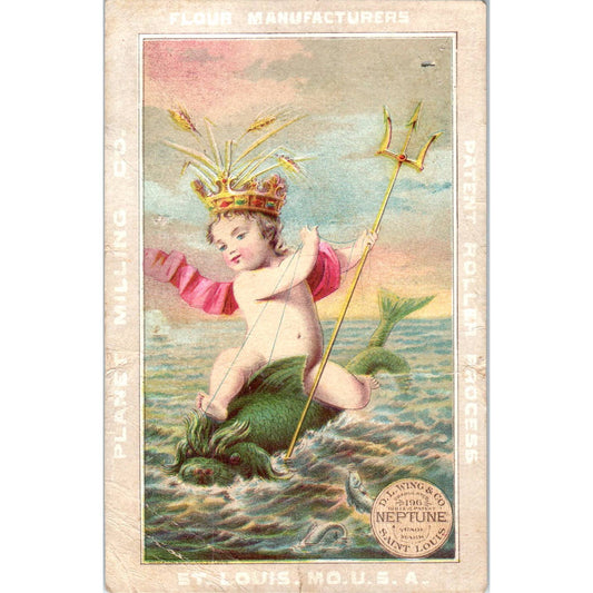 1880s Trade Card Planet Milling Co. St Louis Cherub Neptune Sea Monster SF2