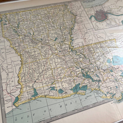 Antique 1897 The Century Atlas Map of Louisiana Color Engraved 12.5 x 17” FL5