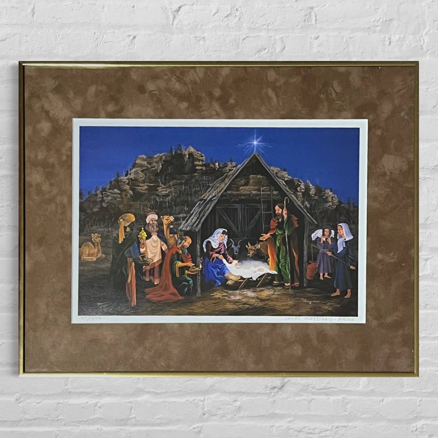 Christmas Nativity Scene Framed Signed Art Print Janet Mattison-Prise 15x19”