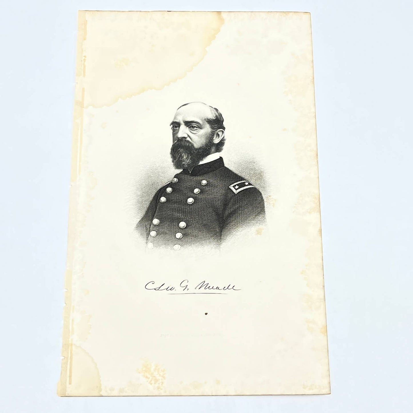 1882 Original Steel Art Engraving - Union General George Meade 9x5.75" AC3