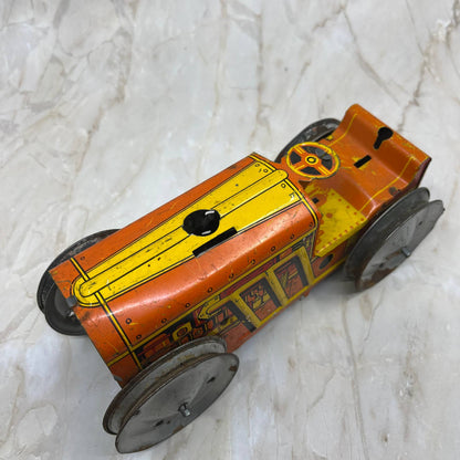 Marx Toy Wind Up Tin Litho Bulldozer/Tractor Yellow & Orange 8x3.5” TK2