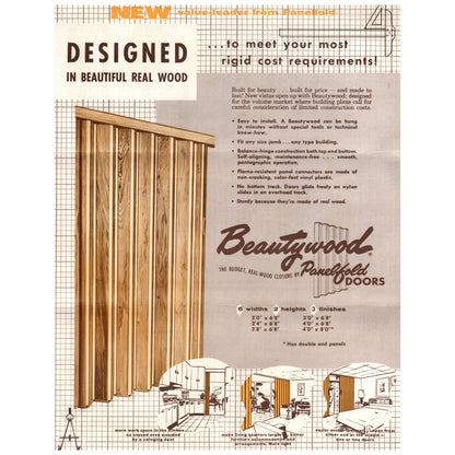 1950s MCM Advertising Brochure Panelfold Doors Economy Line Real Wood SE4