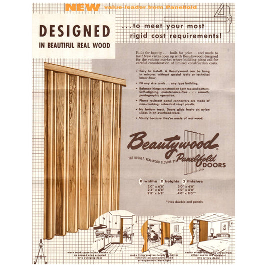 1950s MCM Advertising Brochure Panelfold Doors Economy Line Real Wood SE4