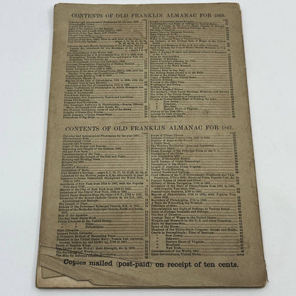 1862 Civil War The Old Franklin Almanac for 1862 A. Winch Philadelphia No. 3 TG6