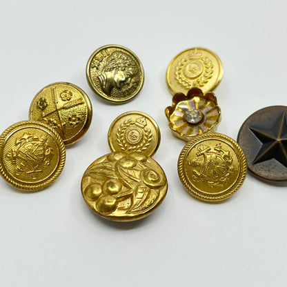 Lot of 9 Vintage Gold Tone Uniform Buttons SC3