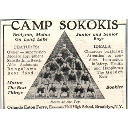 c1920 Harper's Magazine Ad - Camp Sokokis Long Lake Bridgton Maine EA3-2