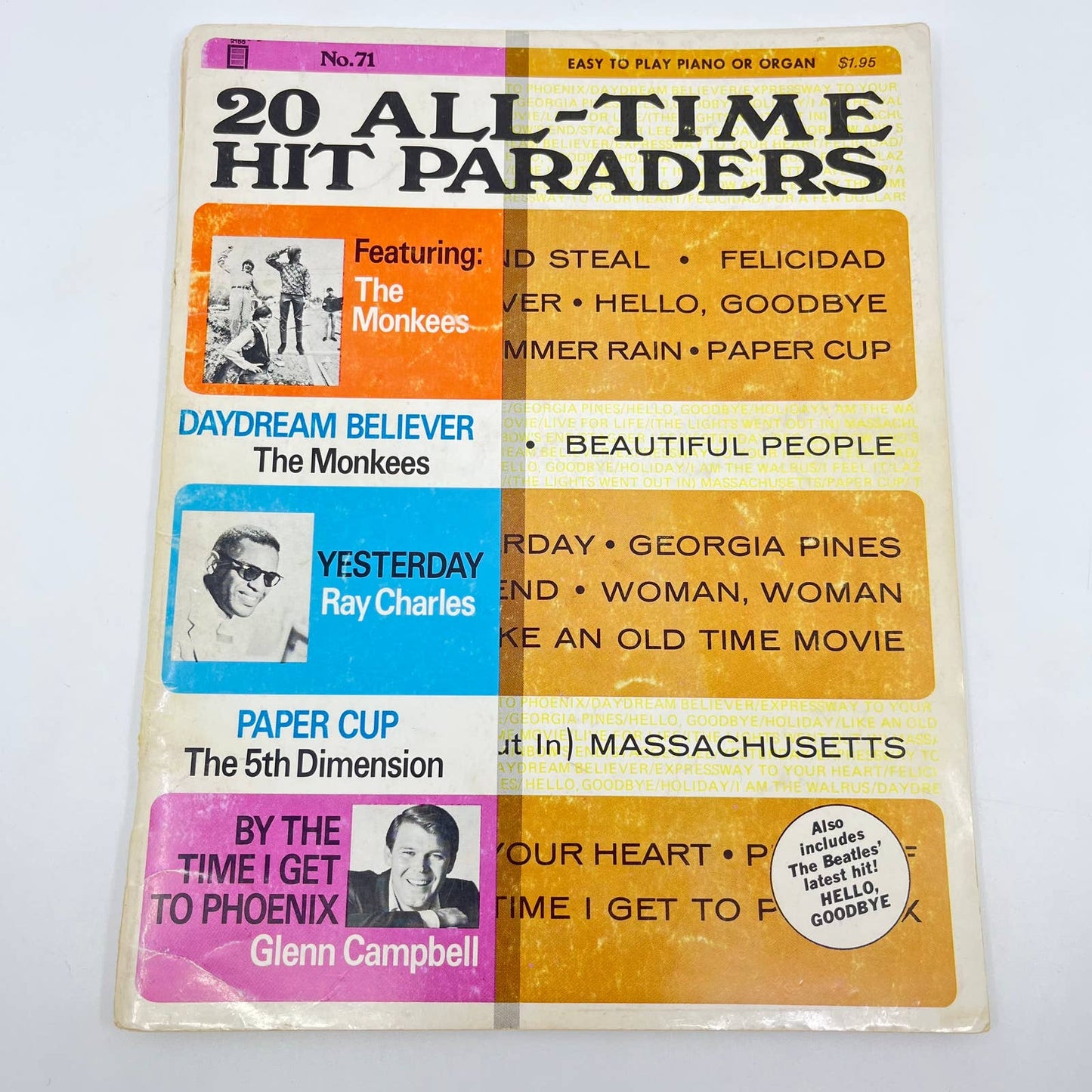 1960s 20 ALL-TIME HIT PARADERS SONGBOOK #71 MONKEES RAY CHARLES PIANO ORGAN TE2