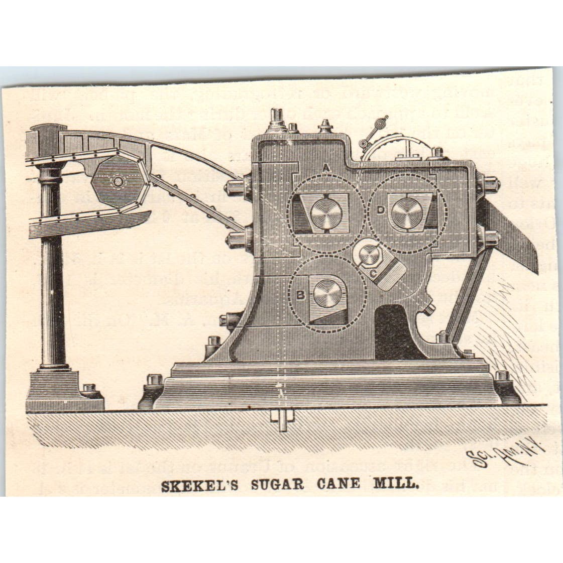 Skekel's Sugar Cane Mill Engraving Original Scientific American AD8-P27