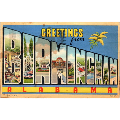 Greetings from Birmingham Alabama Linen - Original Postcard TJ7-RP1