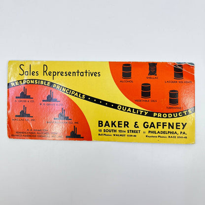 c1940s Blotter Card Sales Representatives Baker & Gaffney Philadelphia PA SC9