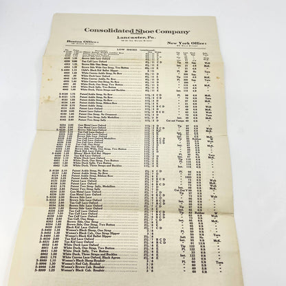 1922 The Footprints Shop Consolidated Shoe Company Price List Lancaster PA AA9